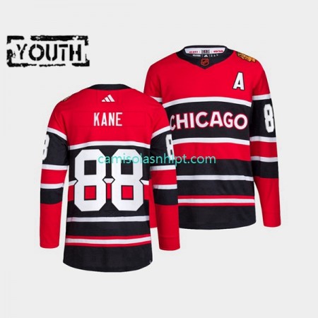 Camiseta Chicago Blackhawks Patrick Kane 88 Adidas 2022-2023 Reverse Retro Vermelho Authentic - Criança